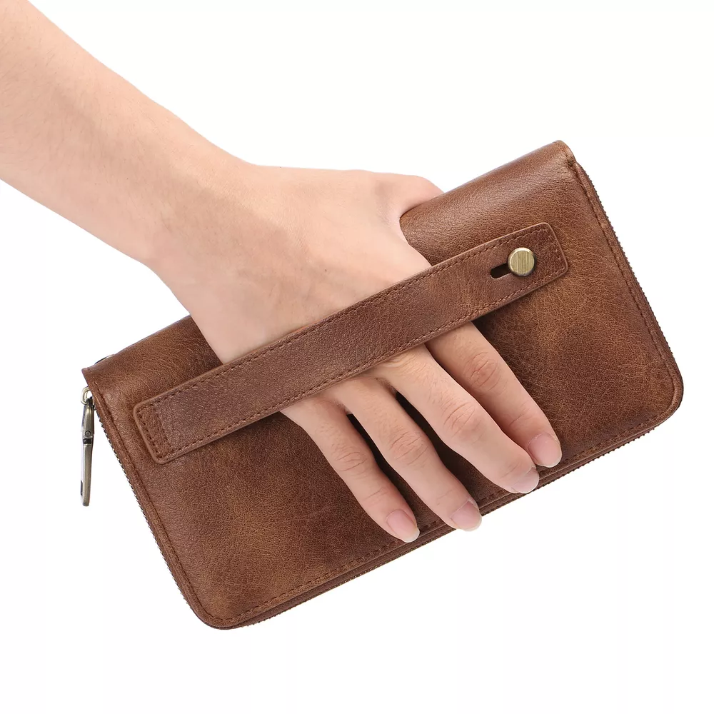 Vintage Style Double Zipper Leather Wallet, image 6