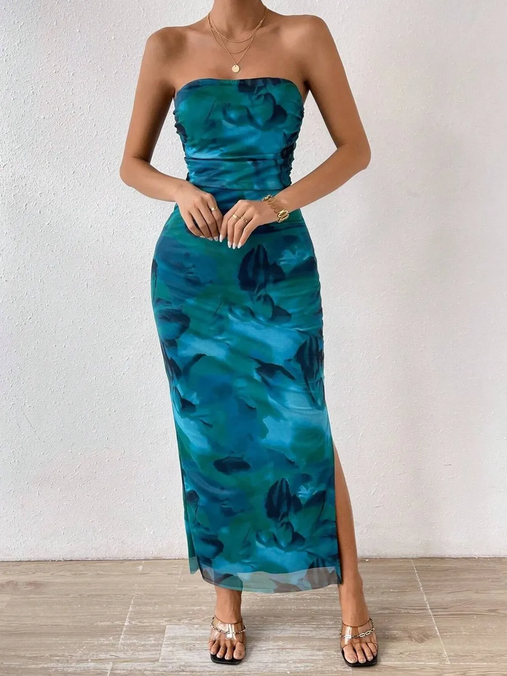 Printed Side Slit Tube Dress, image 8