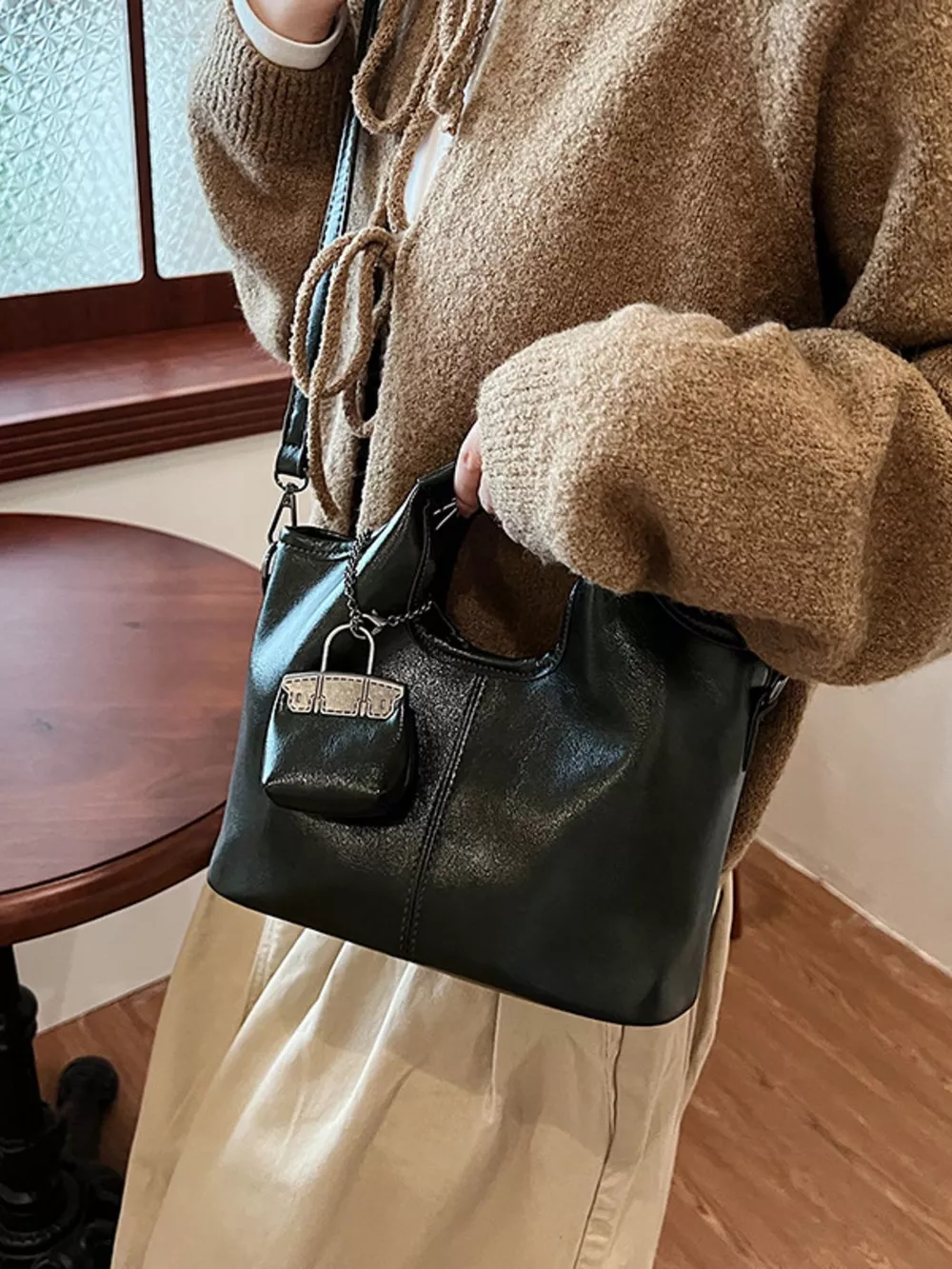 Leather Crossbody Bag with Charm, image 5