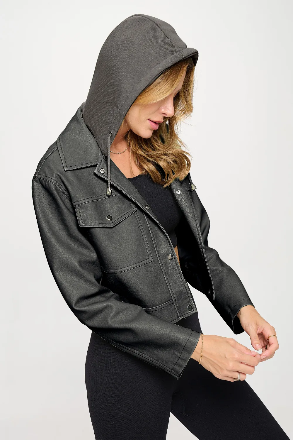 Snap Down Cropped Hooded Jacket, image 3