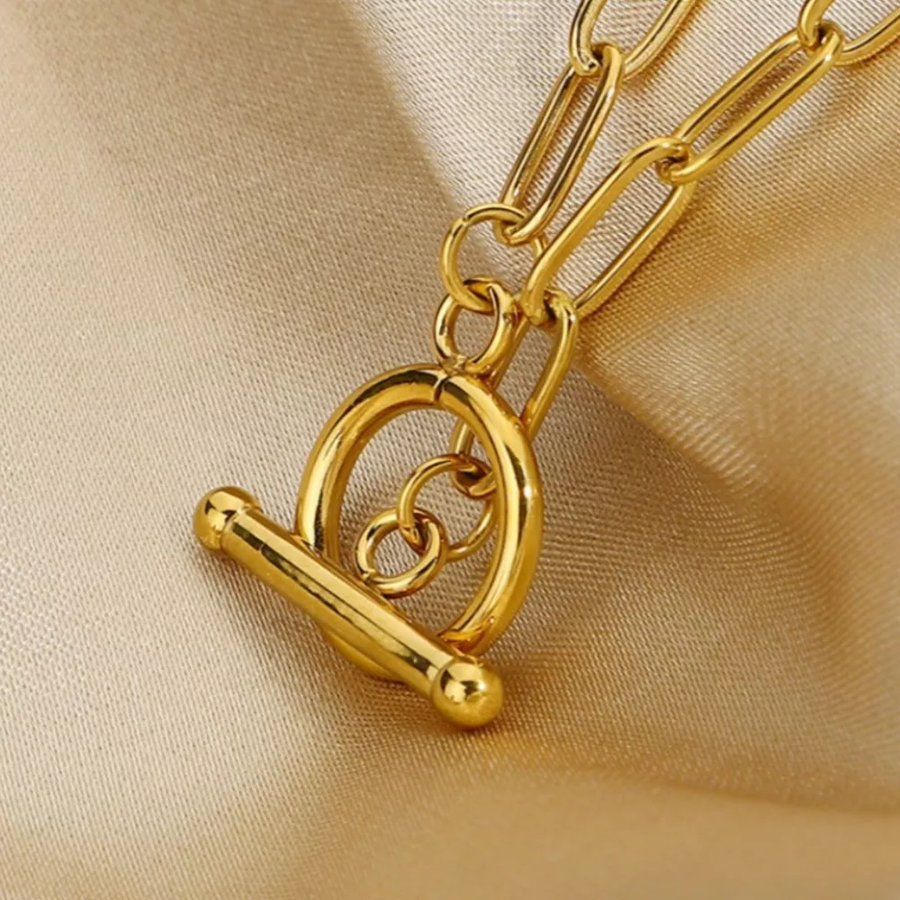 18K Gold-Plated Chain Link Toggle Clasp Necklace, image 5
