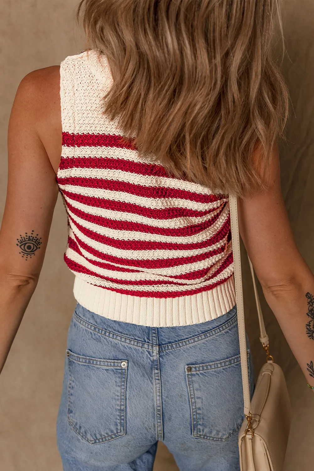 Stripe Textured Knit Ribbed Hem Sweater Tank, image 3