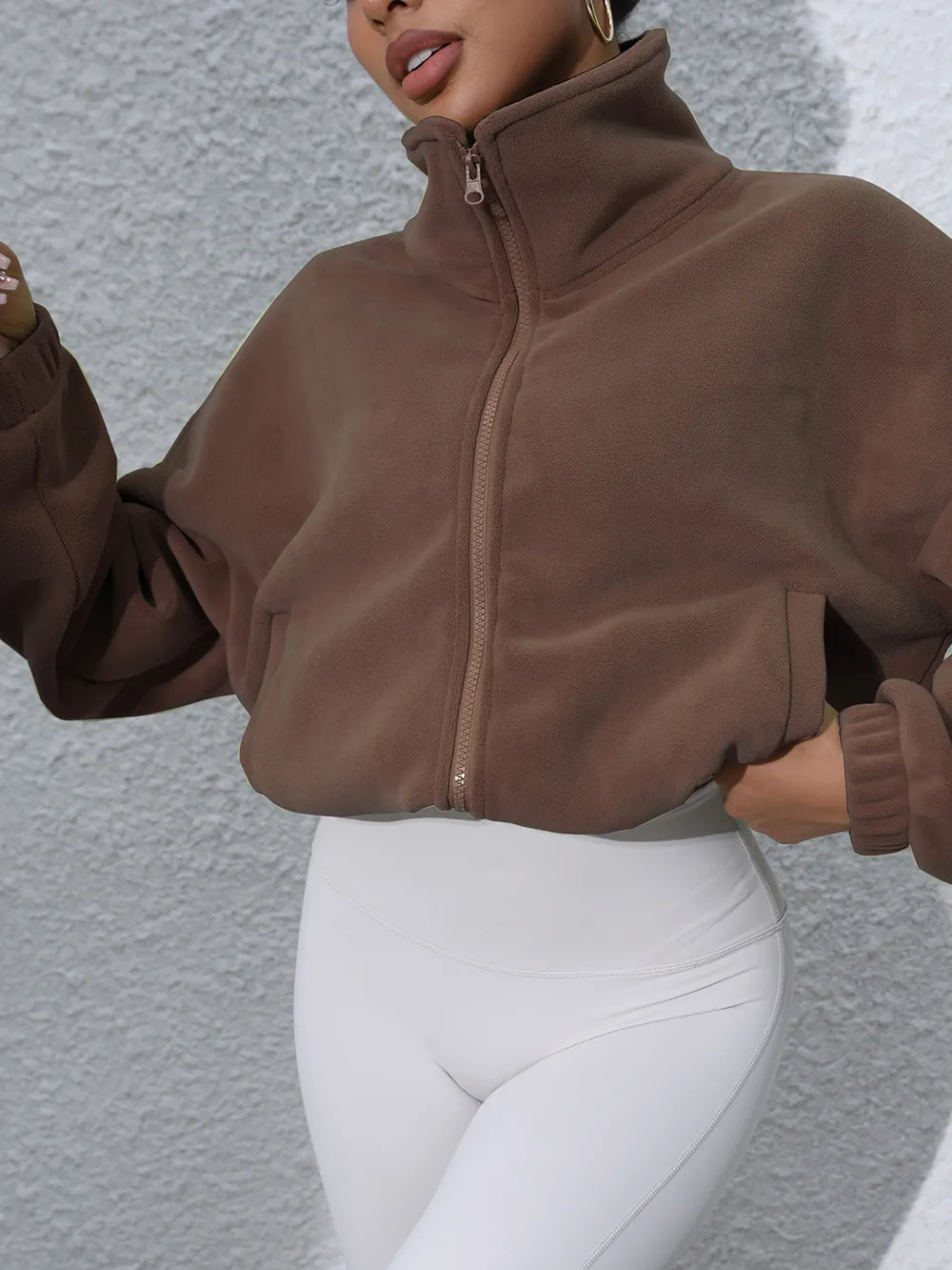 Drawstring Turtleneck Zip Up Long Sleeve Jacket, image 3