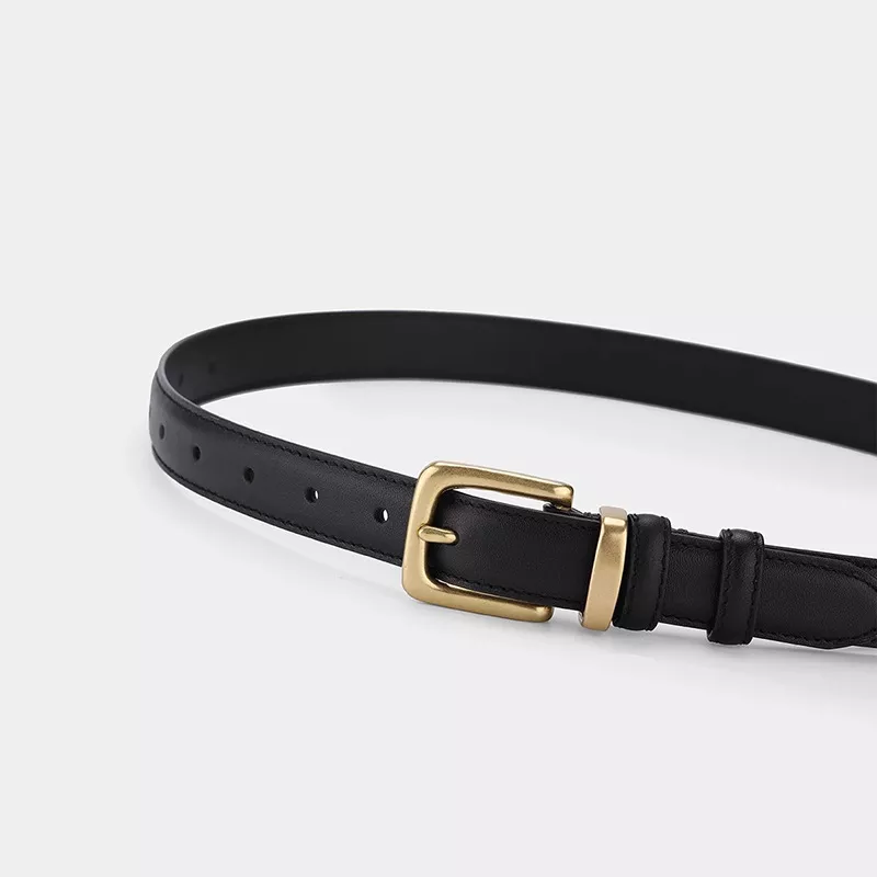 Classic Leather Belt with Golden Buckle, image 3