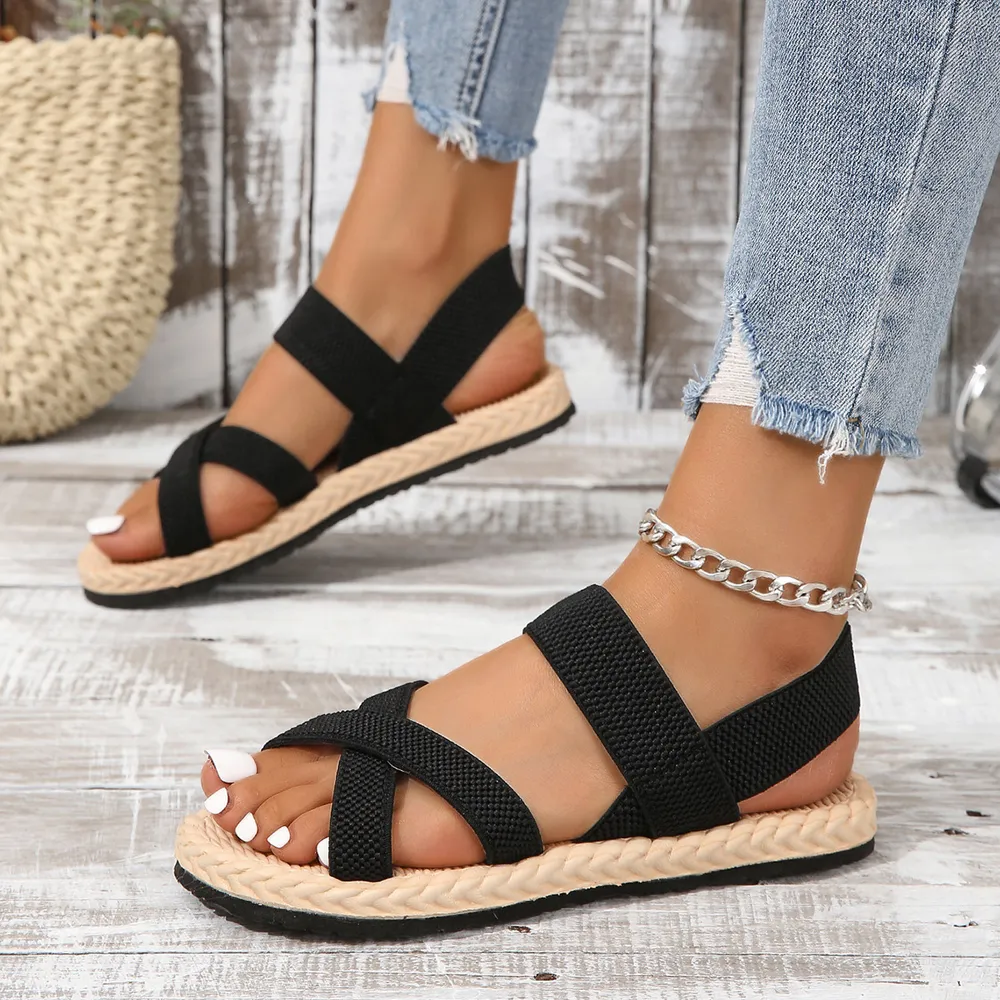 Crisscross Open Toe Flat Sandals, image 4