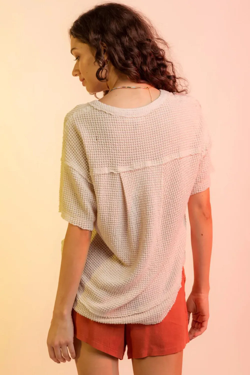 Waffle-Knit Notched Half Sleeve T-Shirt, image 15