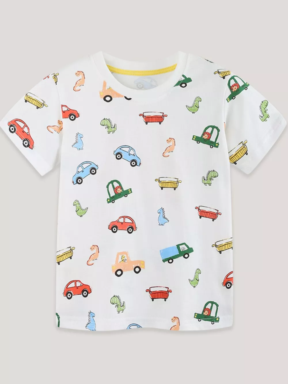 Children's Cartoon Car & Dinosaur Print Crew Neck Short Sleeve T-Shirt, image 2