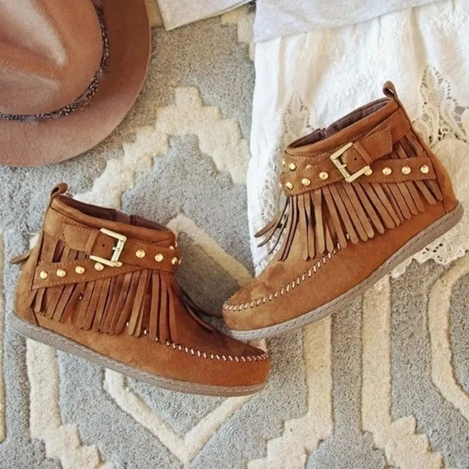Fringe Studded Suede Flat Boots, image 7