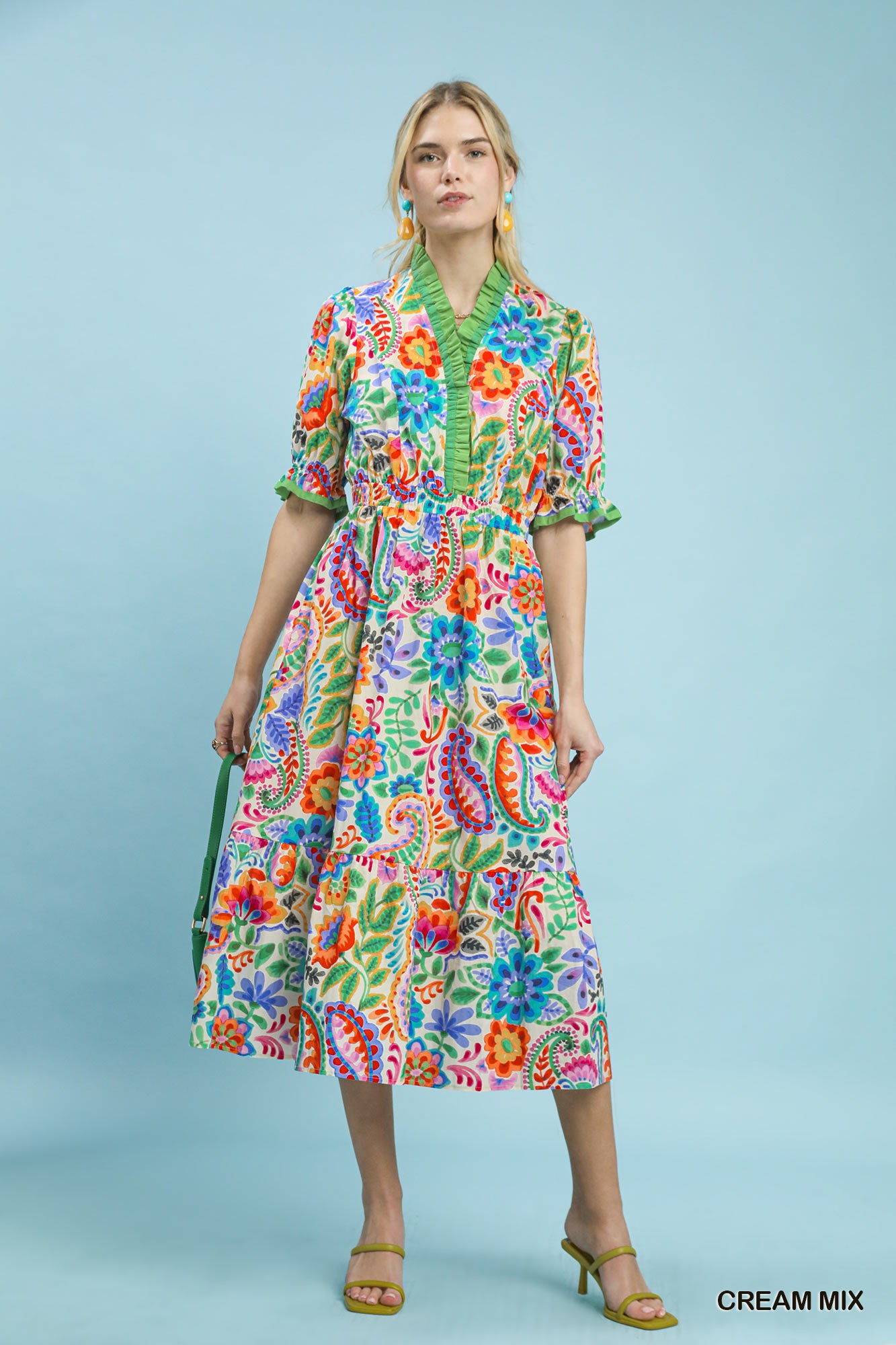Mix Floral Midi Dress with Ruffle Trim, image 4