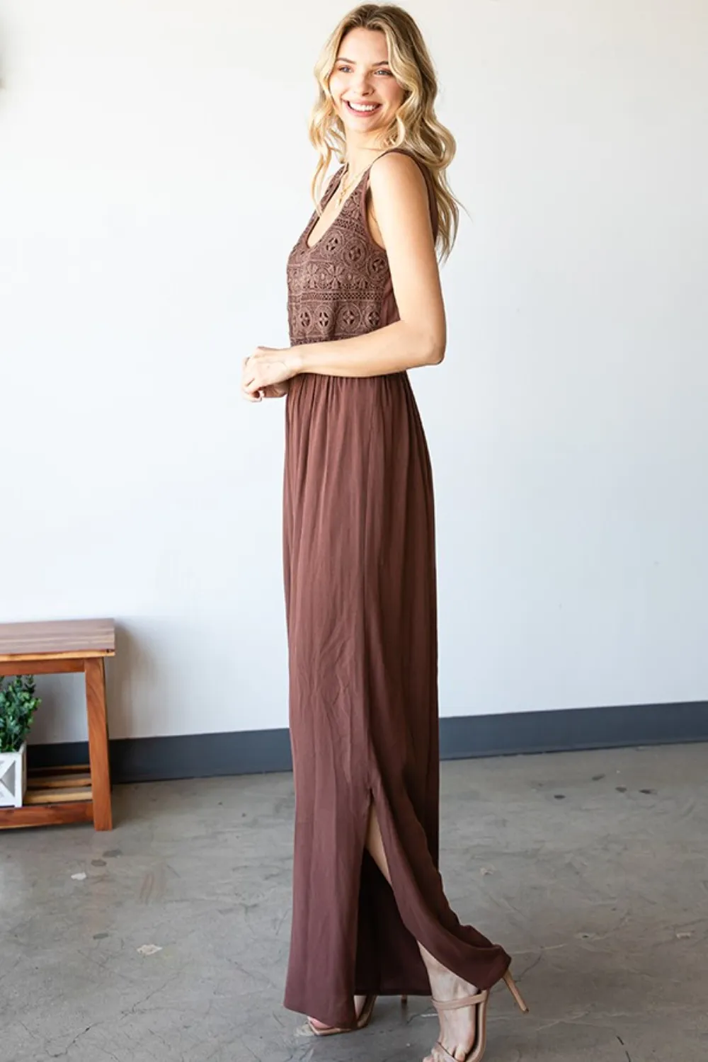 Tie Back Sleeveless Slit Wide Leg Jumpsuit, image 4