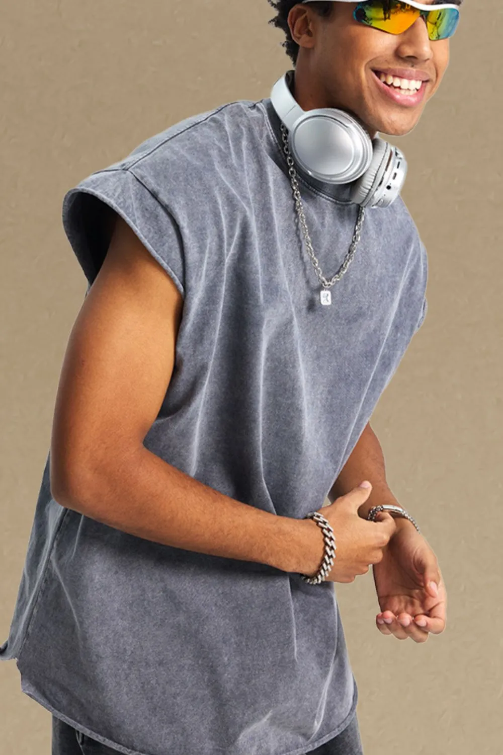 Men's Washed Round Neck Tank