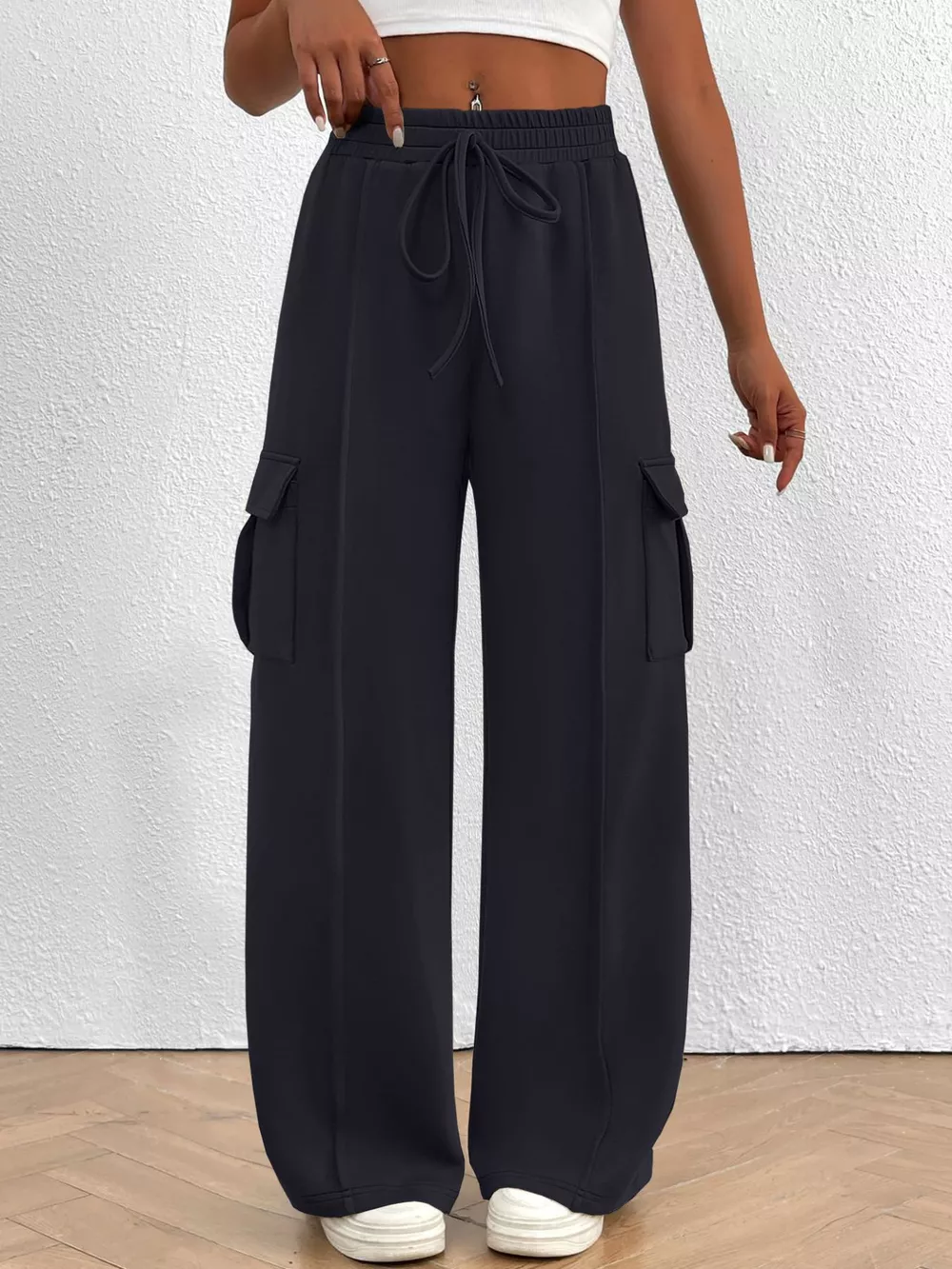 Casual High Waist Cargo Pants with Drawstring, image 19
