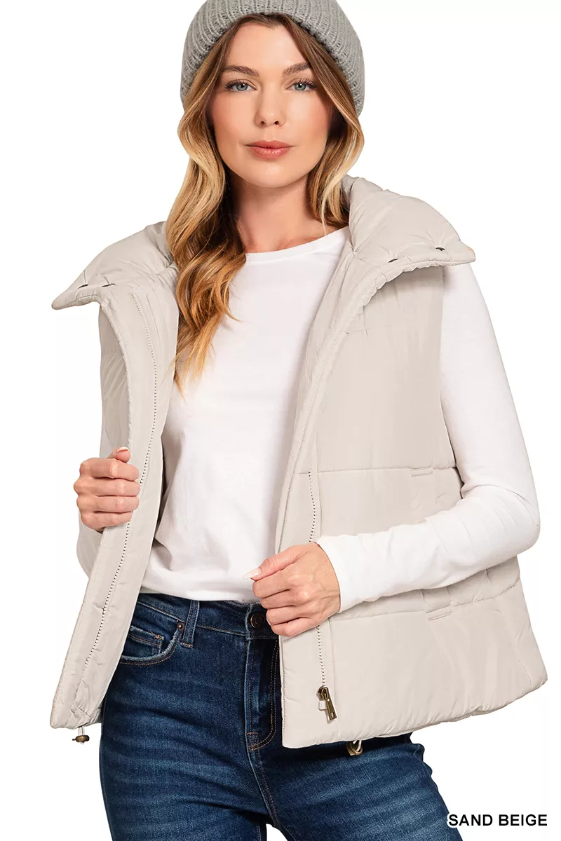 High Neck Zip-Up Vest Coat, image 2