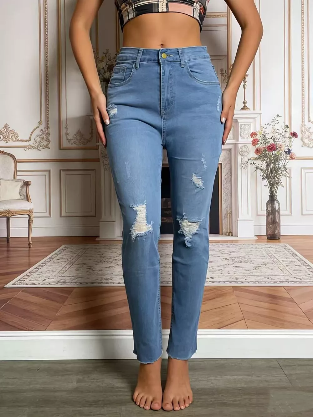 High-Waisted Distressed Jeans, image 8