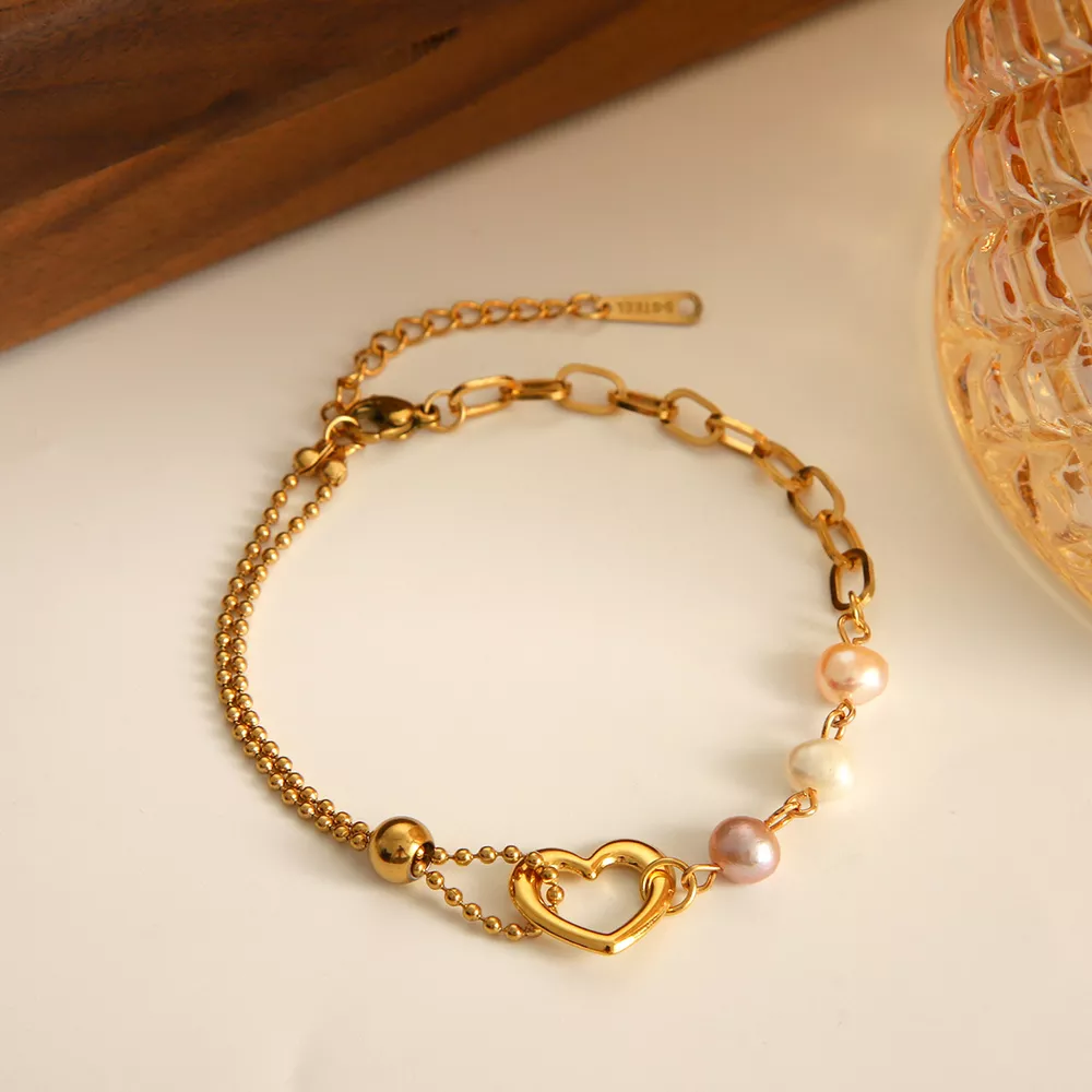 18K Gold-Plated Heart Pearl Bracelet, image 2