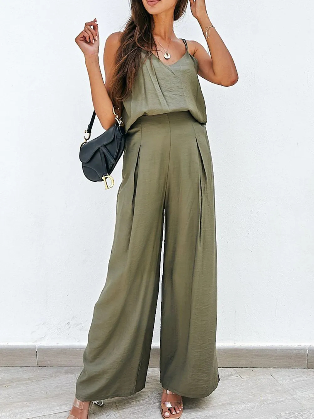 Spaghetti Strap Cami and Wide Leg Pants Set, image 11