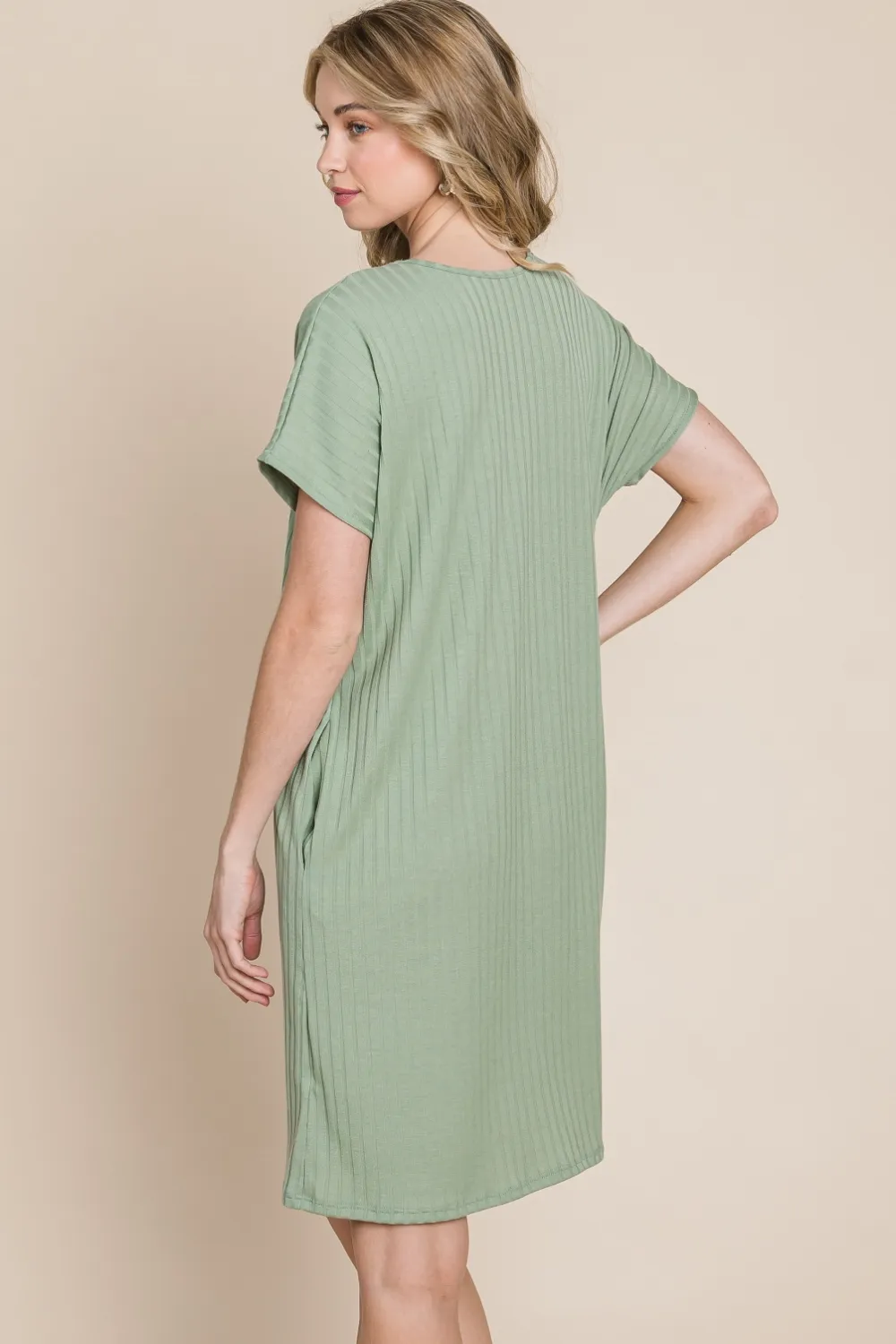 Ribbed Round Neck Short Sleeve Dress, image 2