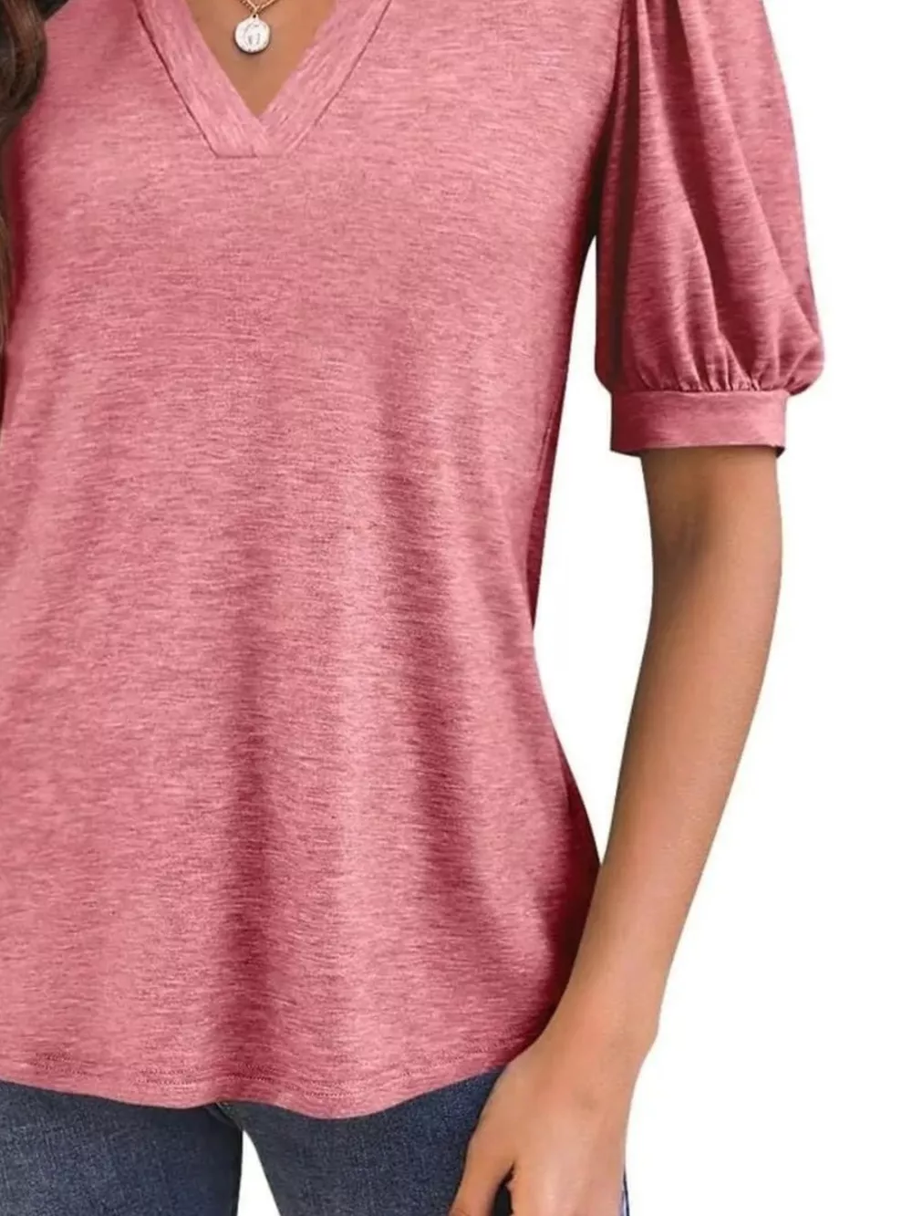 Puff Sleeve Notched Casual T-Shirt, image 18