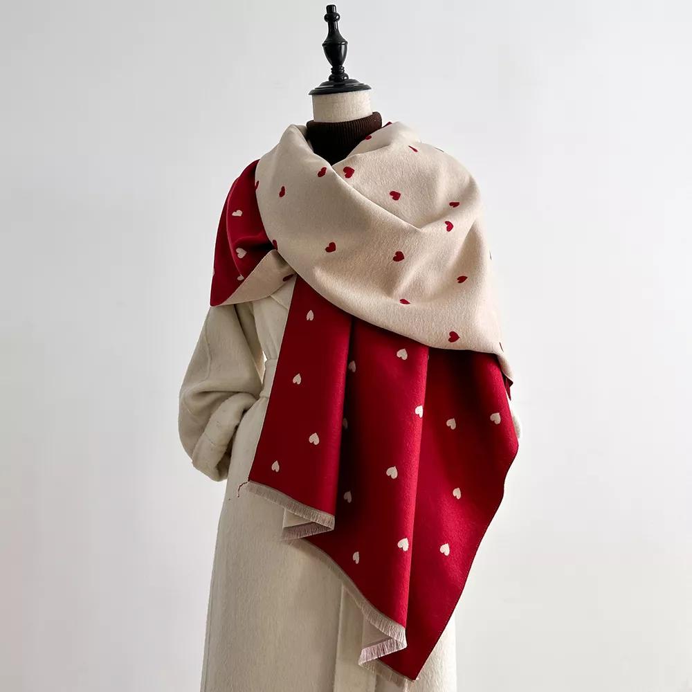 Heart-Patterned Raw Hem Winter Scarf, image 4