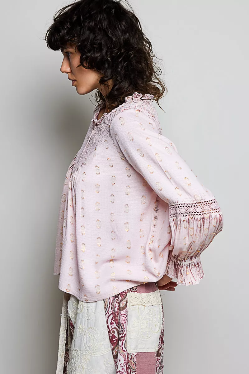 POL Mixed-Pattern Lace Detail Blouse, image 2