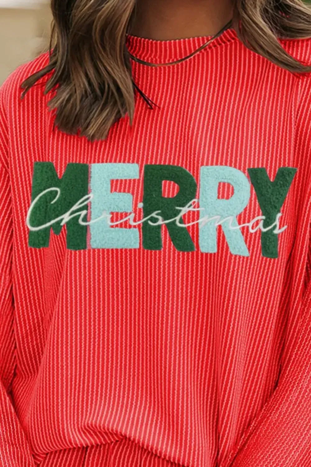 MERRY CHRISTMAS Round Neck Long Sleeve Top and Shorts Set, image 2