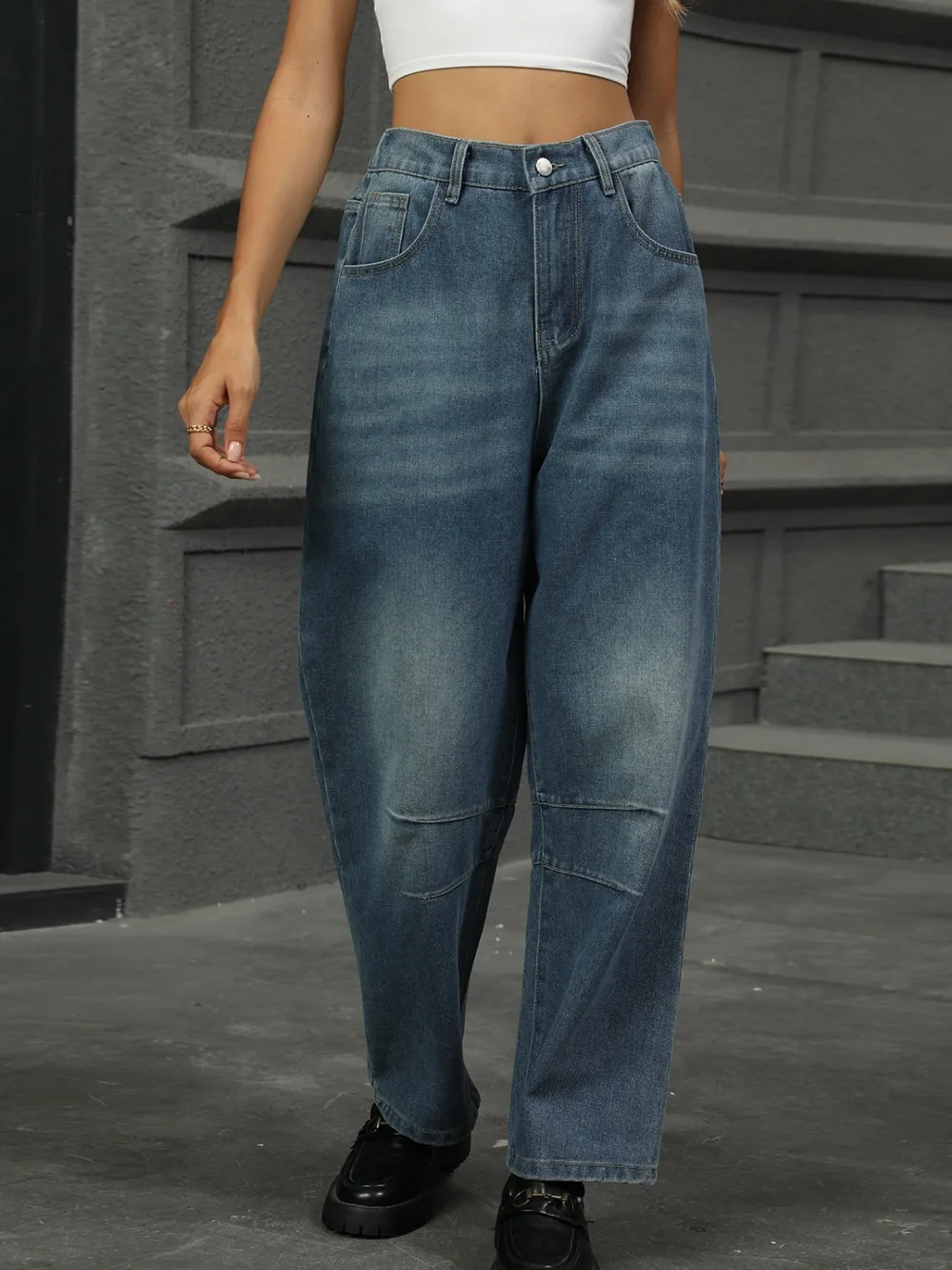 Half Elastic Waist Straight Leg Jeans, image 7