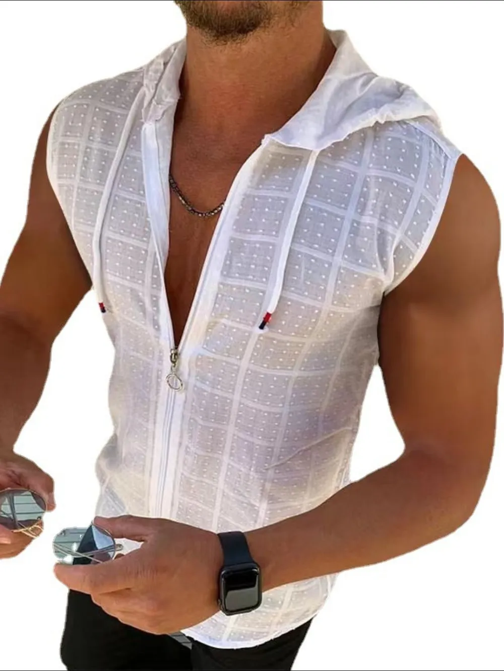 Men's Full Size Zip Up Sleeveless Hooded Top Plus Size, image 4