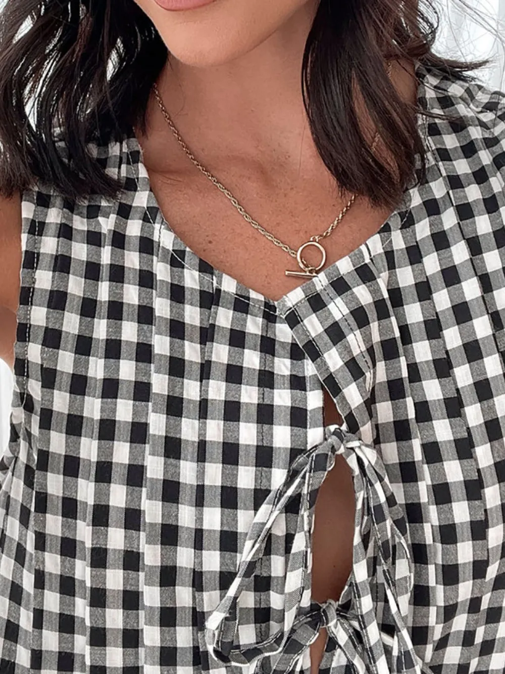 Tied Front Sleeveless Plaid Dress, image 8