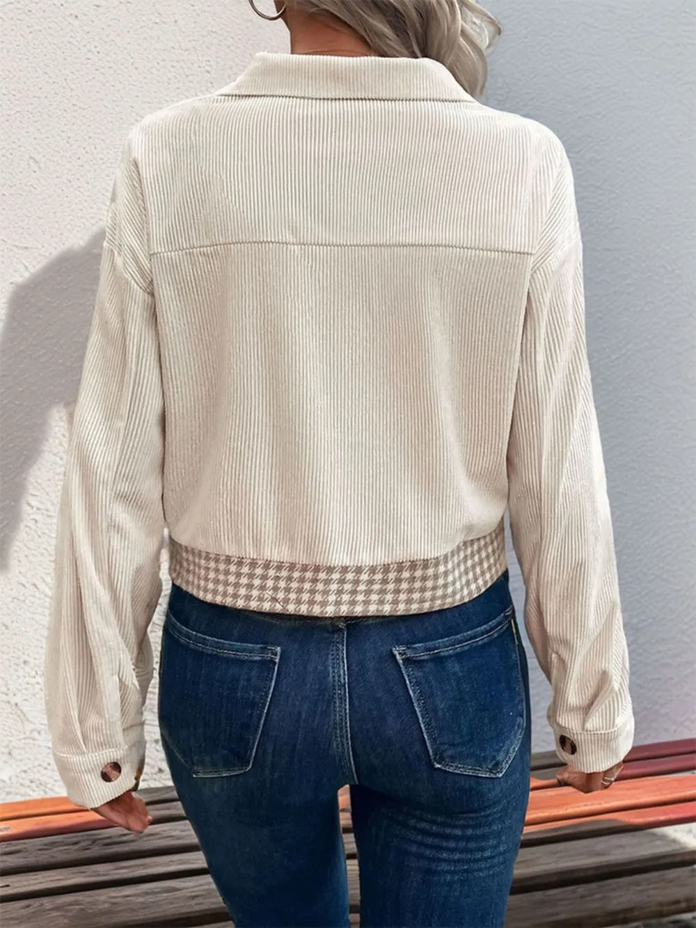 Pocketed Houndstooth Long Sleeve Jacket, image 2