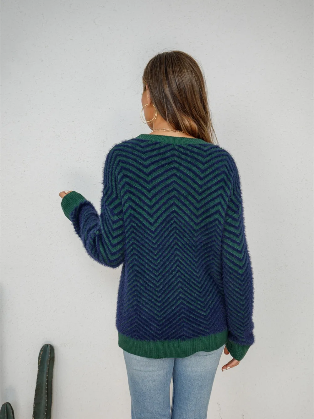 Striped Round Neck Dropped Shoulder Sweater, image 4