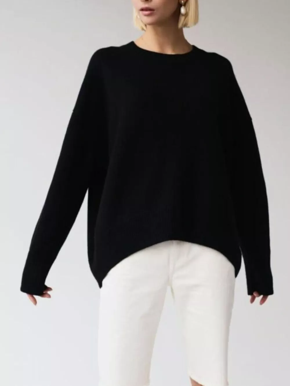 Ribbed Hem Round Neck Sweater, image 12
