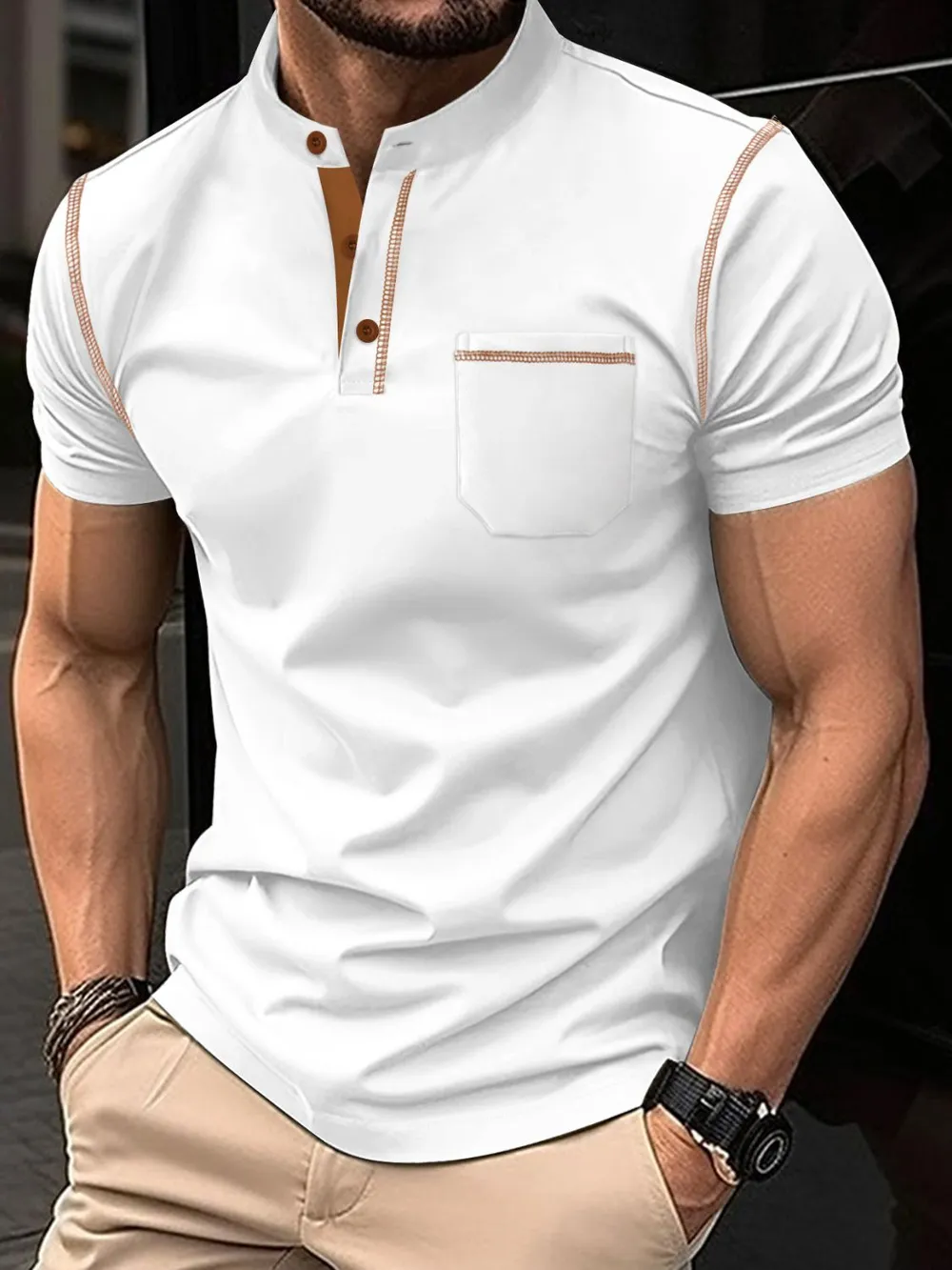 Men's Full Size Button Detail Short Sleeve Polo Plus Size, image 7