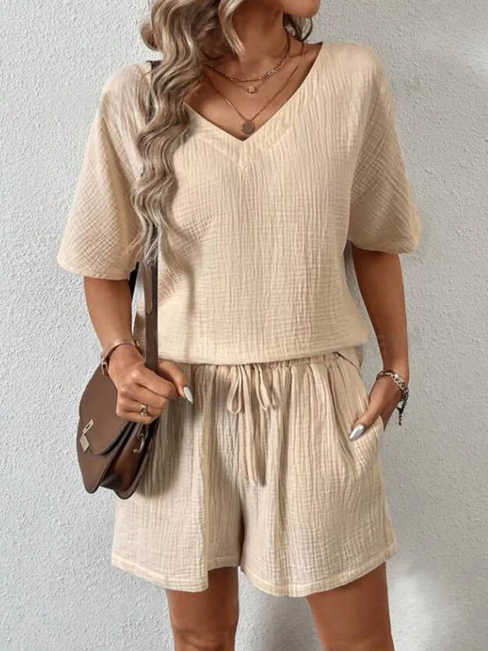 V-Neck Half Sleeve Top and Shorts Set, image 6