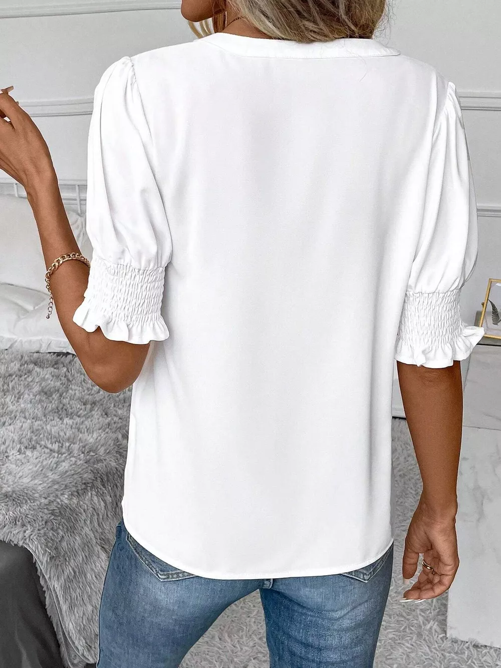 Notched Half Sleeve Blouse, image 10