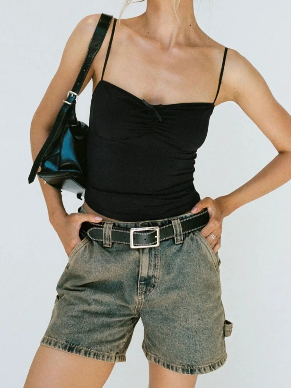 Washed High Rise Denim Shorts, image 7
