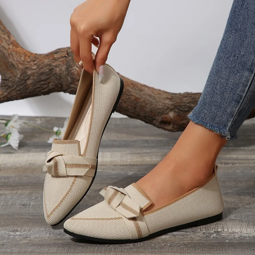 Bow Contrast Trim Point Toe Loafers, image 6