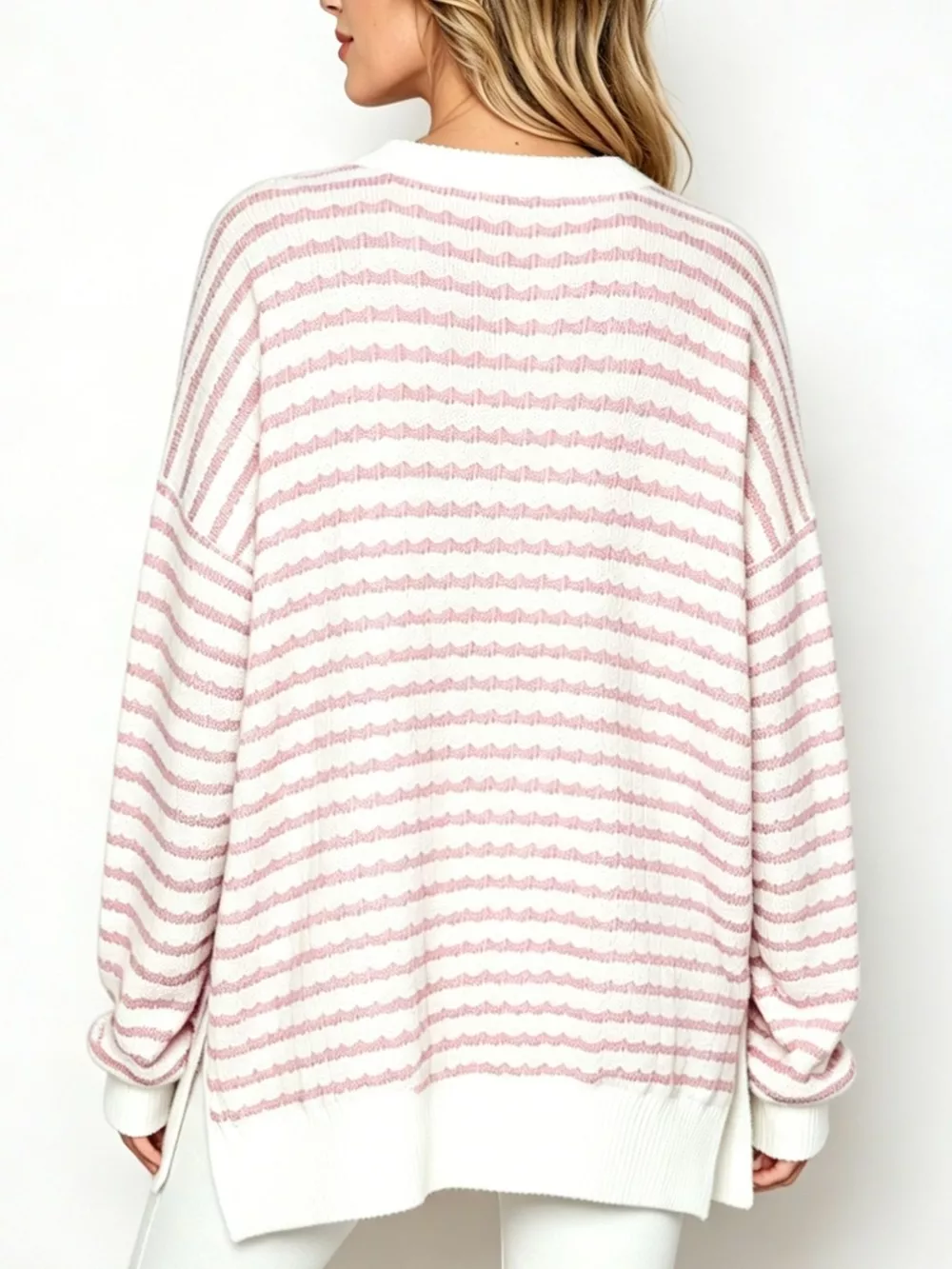 Oversized Striped Crew Neck Sweatshirt, image 7