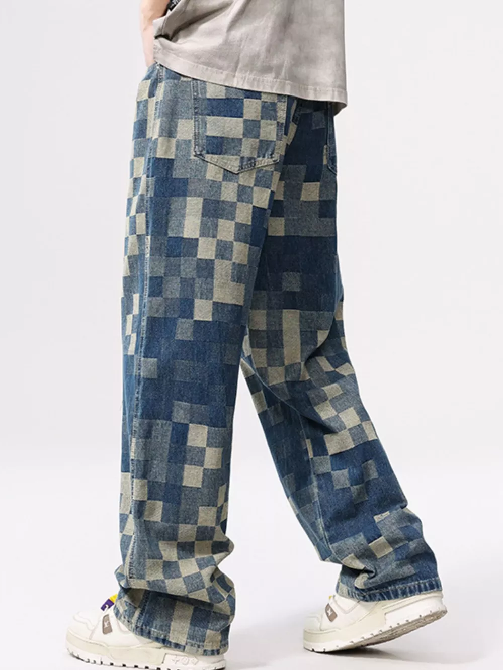 Men's Checkered Wide Leg Jeans, image 4