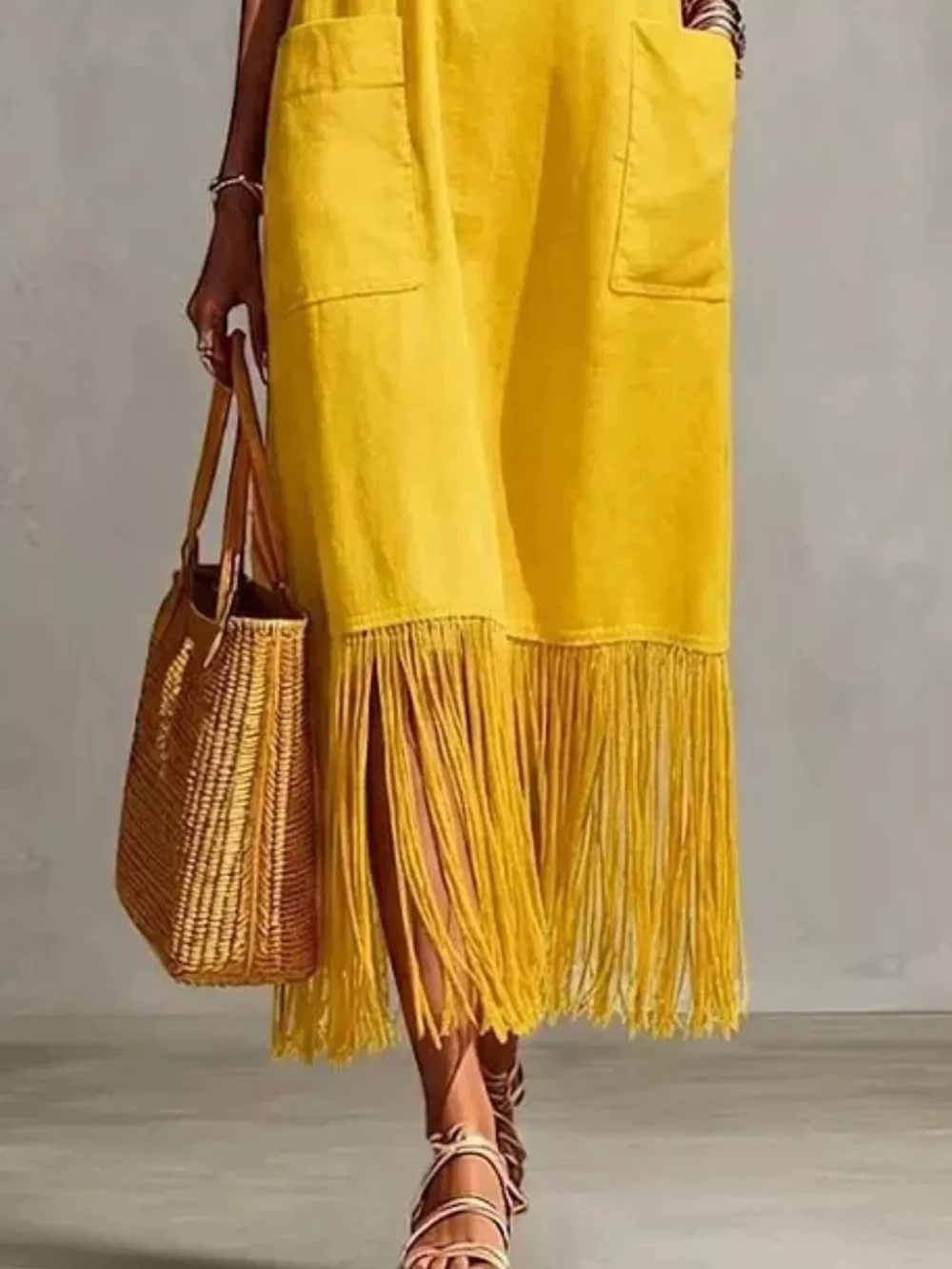 Full Size Fringe V-Neck Spaghetti Strap Dress Plus Size, image 12