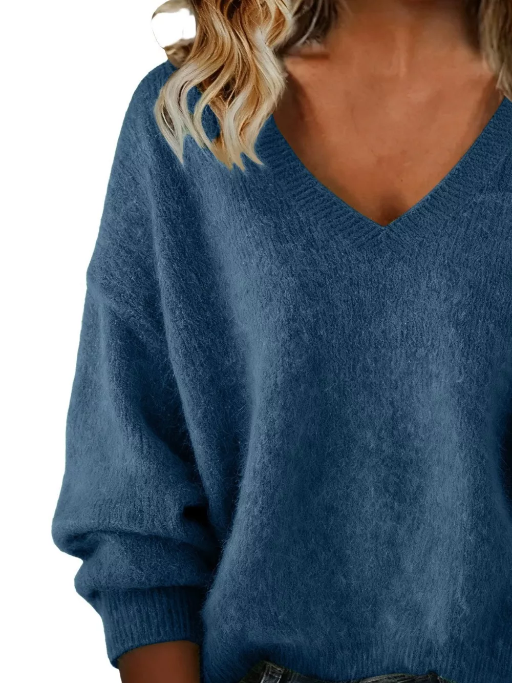 Full Size V-Neck Dropped Shoulder Sweater Plus Size, image 20