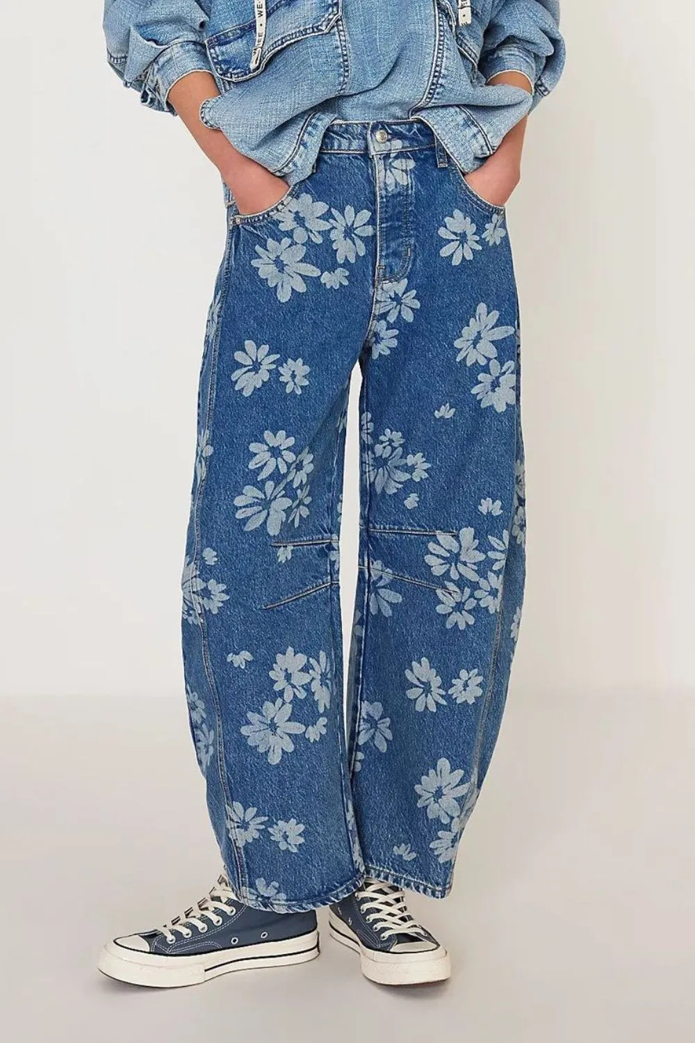 Flower Print Wide Leg Jeans