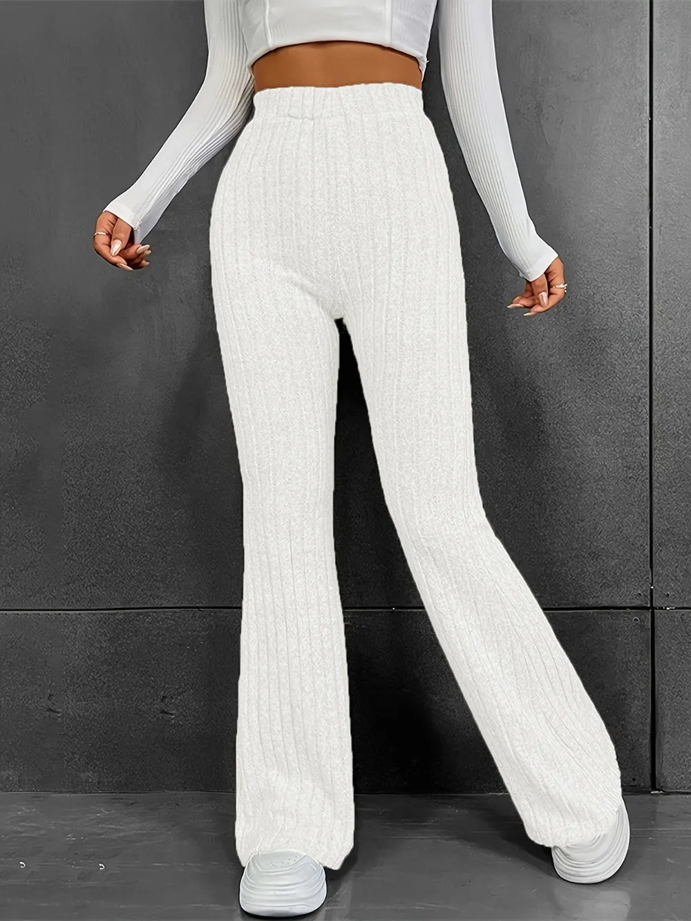 Ribbed High Waist Bootcut Pants, image 10