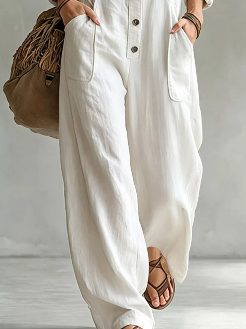 Full Size Long Sleeve Button Front Jumpsuit Plus Size, image 9