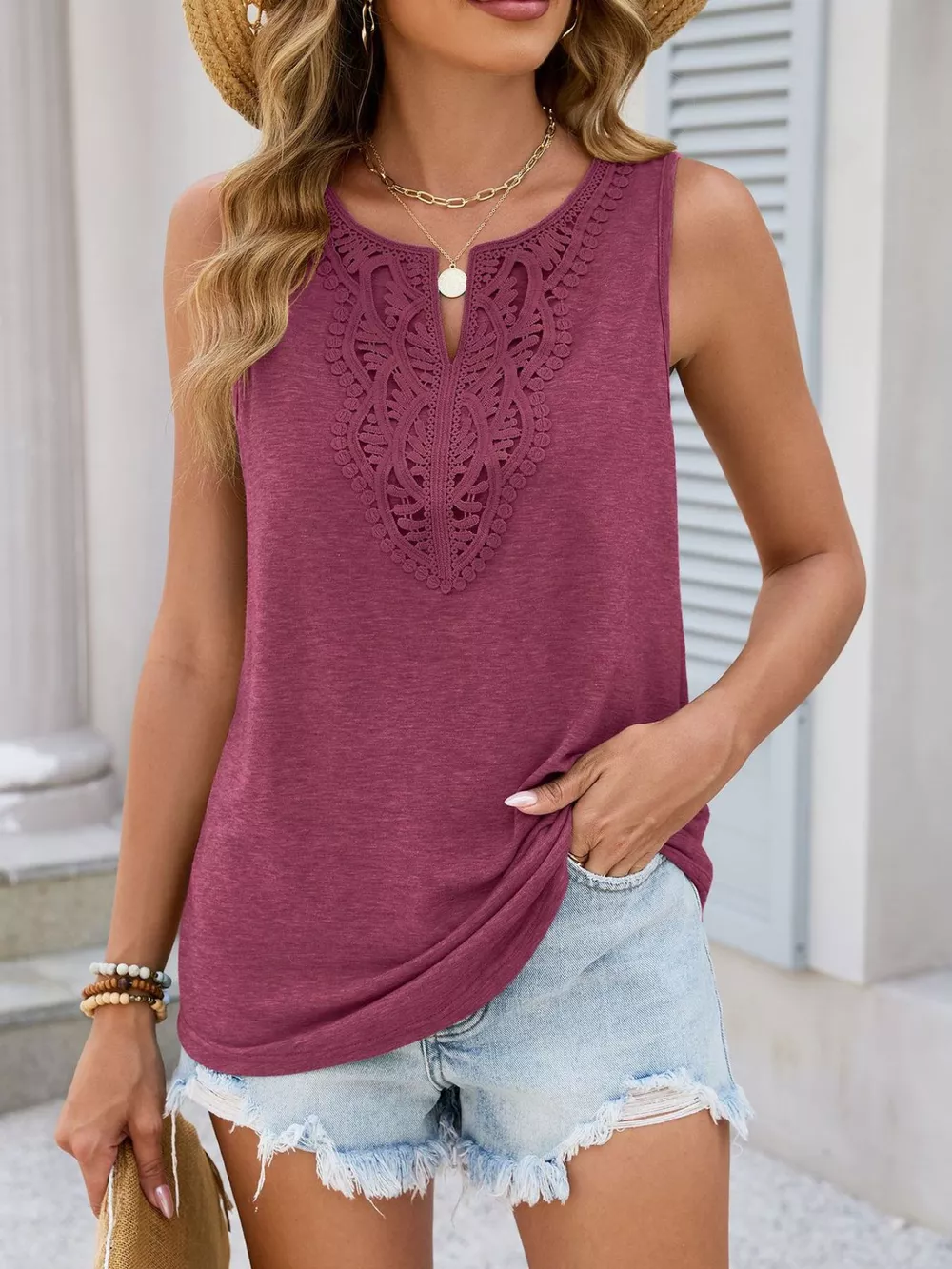 Lace Trim Sleeveless Tank Top, image 14