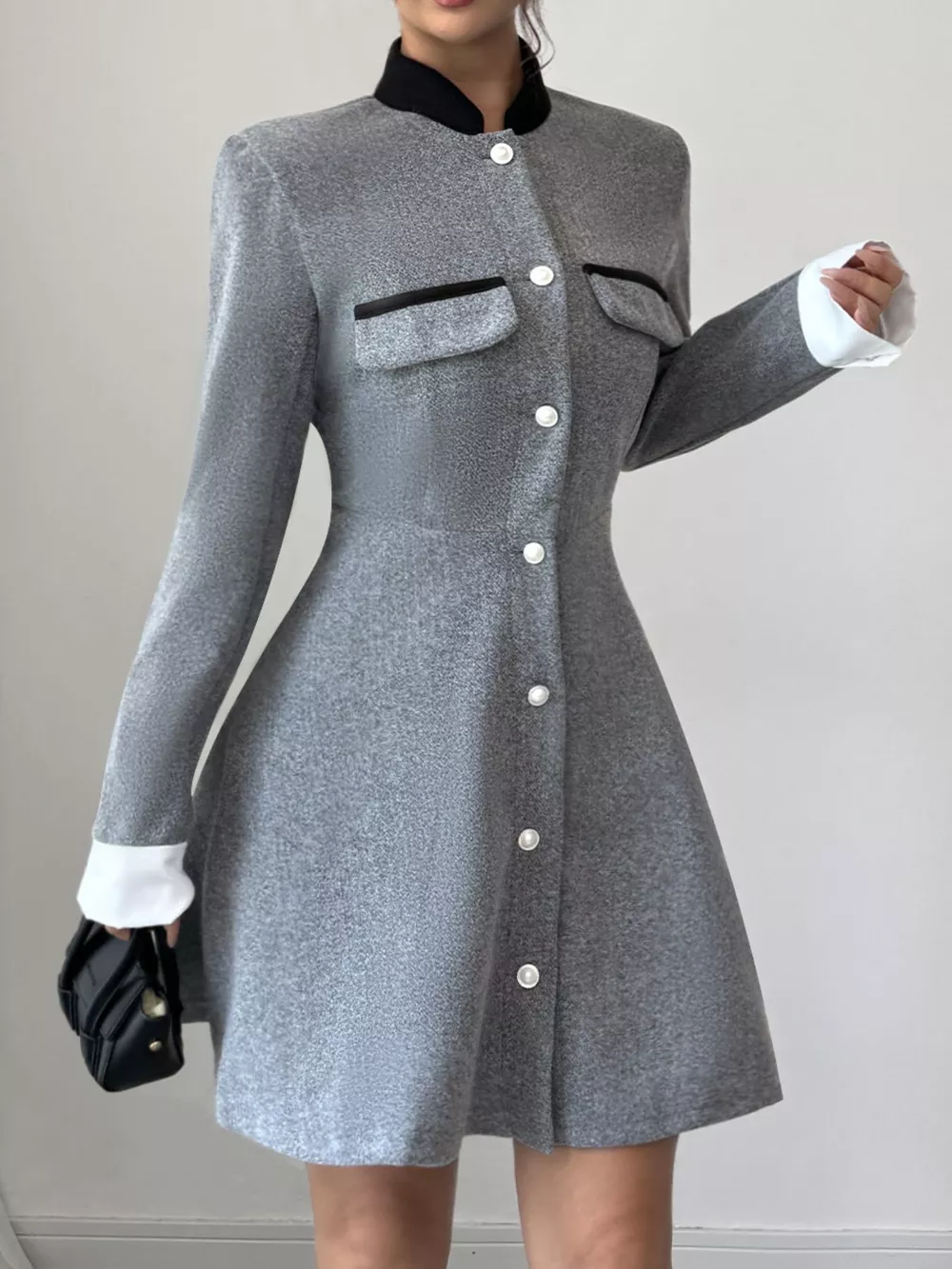 A-Line Long Sleeve Button-Down Dress, image 7