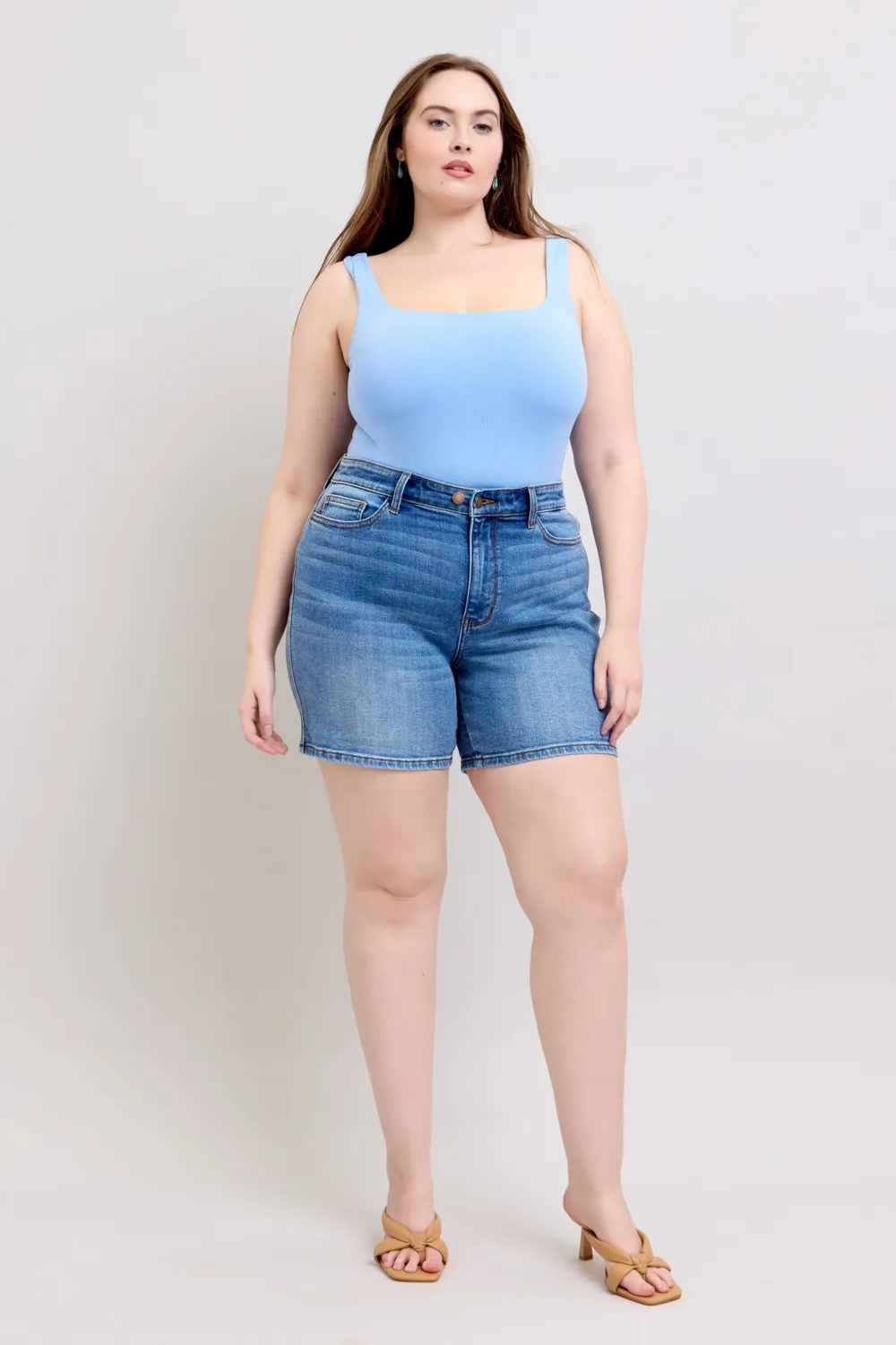 Full Size 2 Button Denim Shorts with Pockets Plus Size, image 13