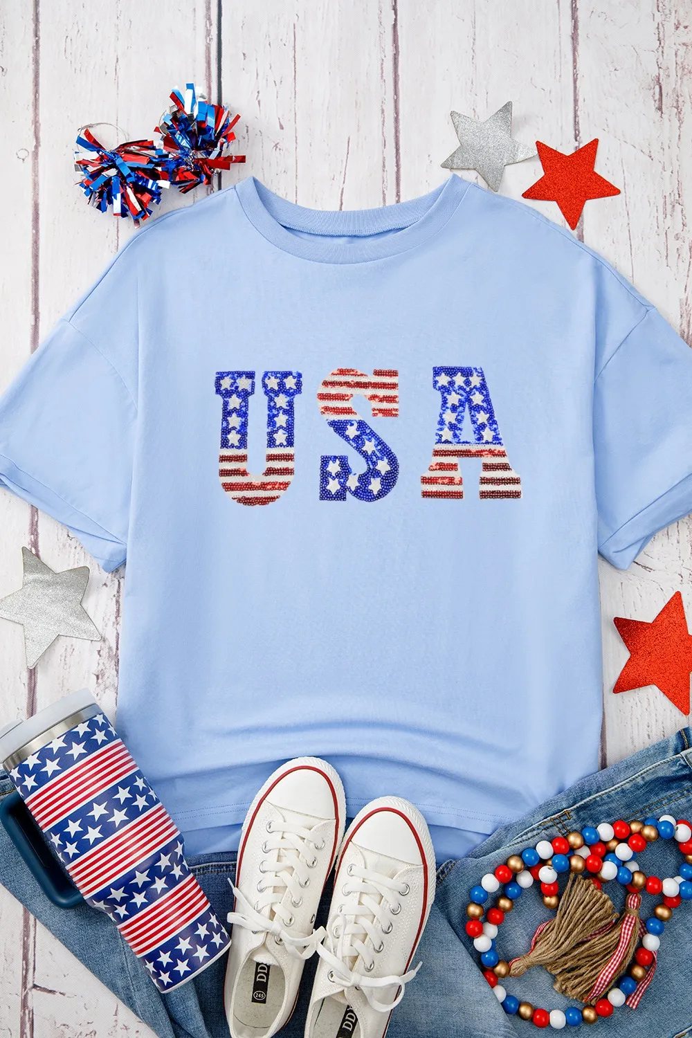 USA Patched Drop Sleeve Crewneck T Shirt, image 2