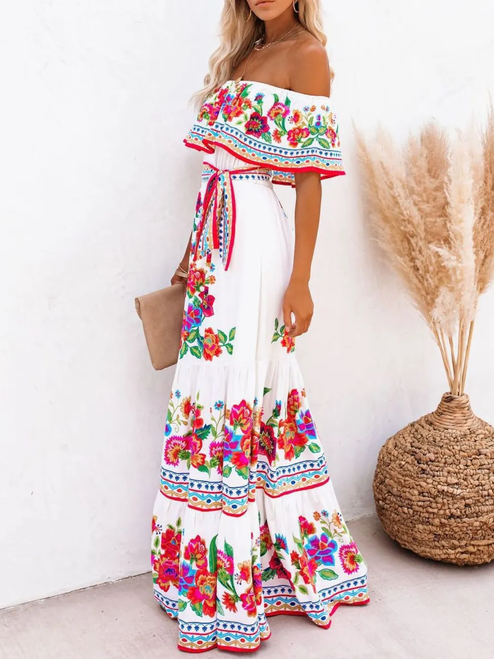 Floral Off Shoulder Ruffle Maxi Dress, image 6