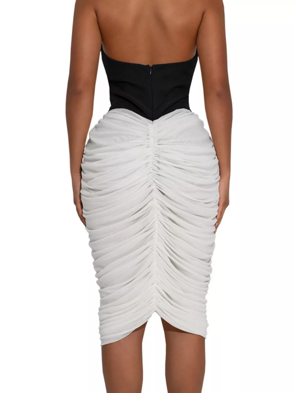 Two-Tone Sleeveless Ruched Midi Dress, image 3