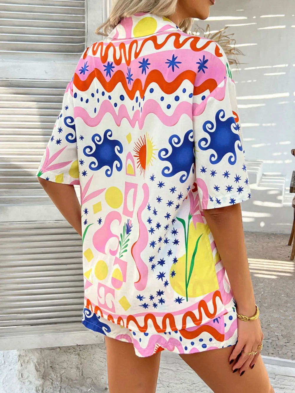 Printed Button Down Shirt and Shorts Set, image 23